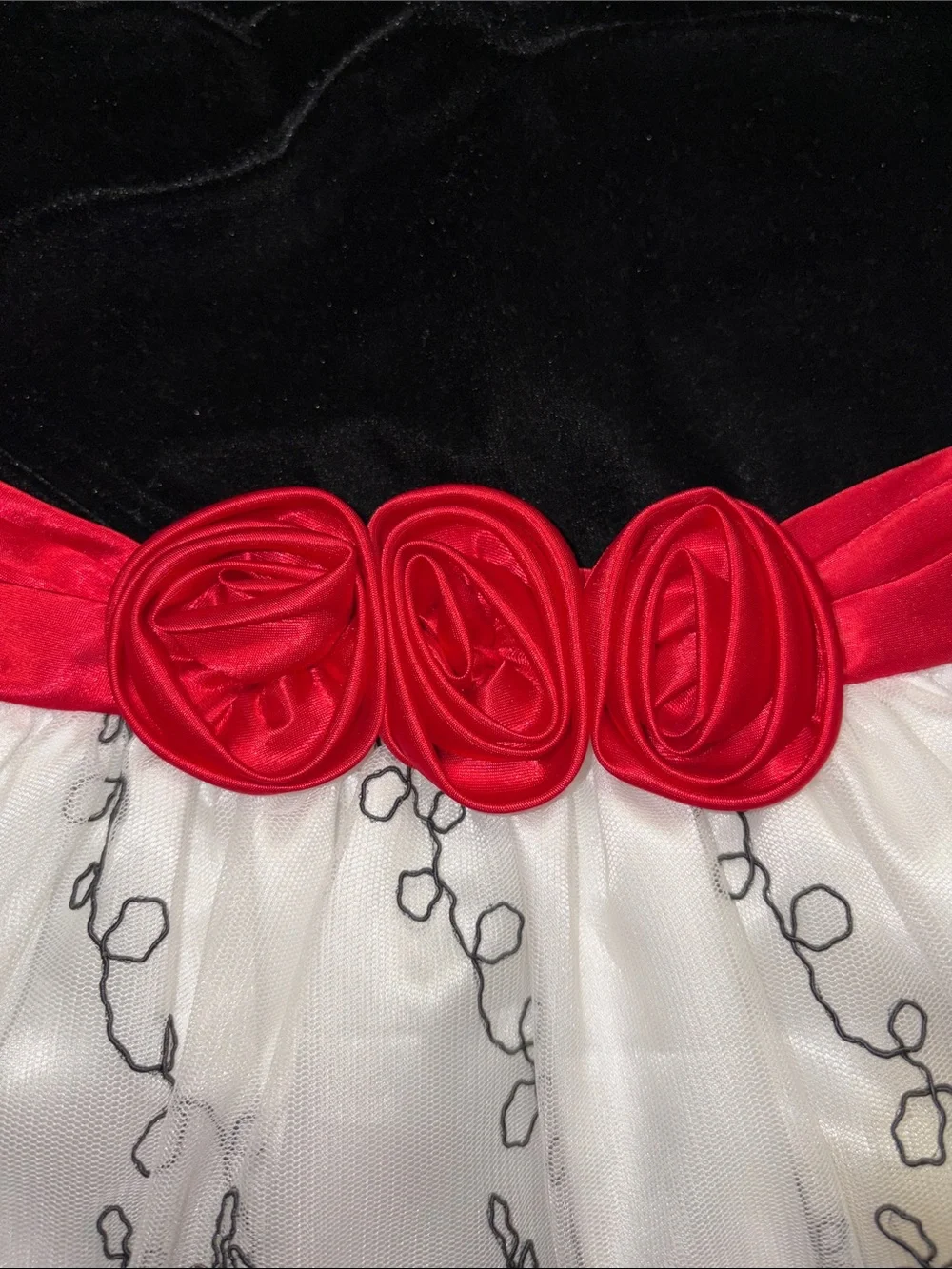 Bonnie Jean Black Velvet & White Embroidered Lace Dress with Red Satin Sash 10